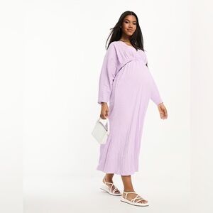 ASOS DESIGN Maternity seersucker wrap front batwing midaxi dress in lilac NWT